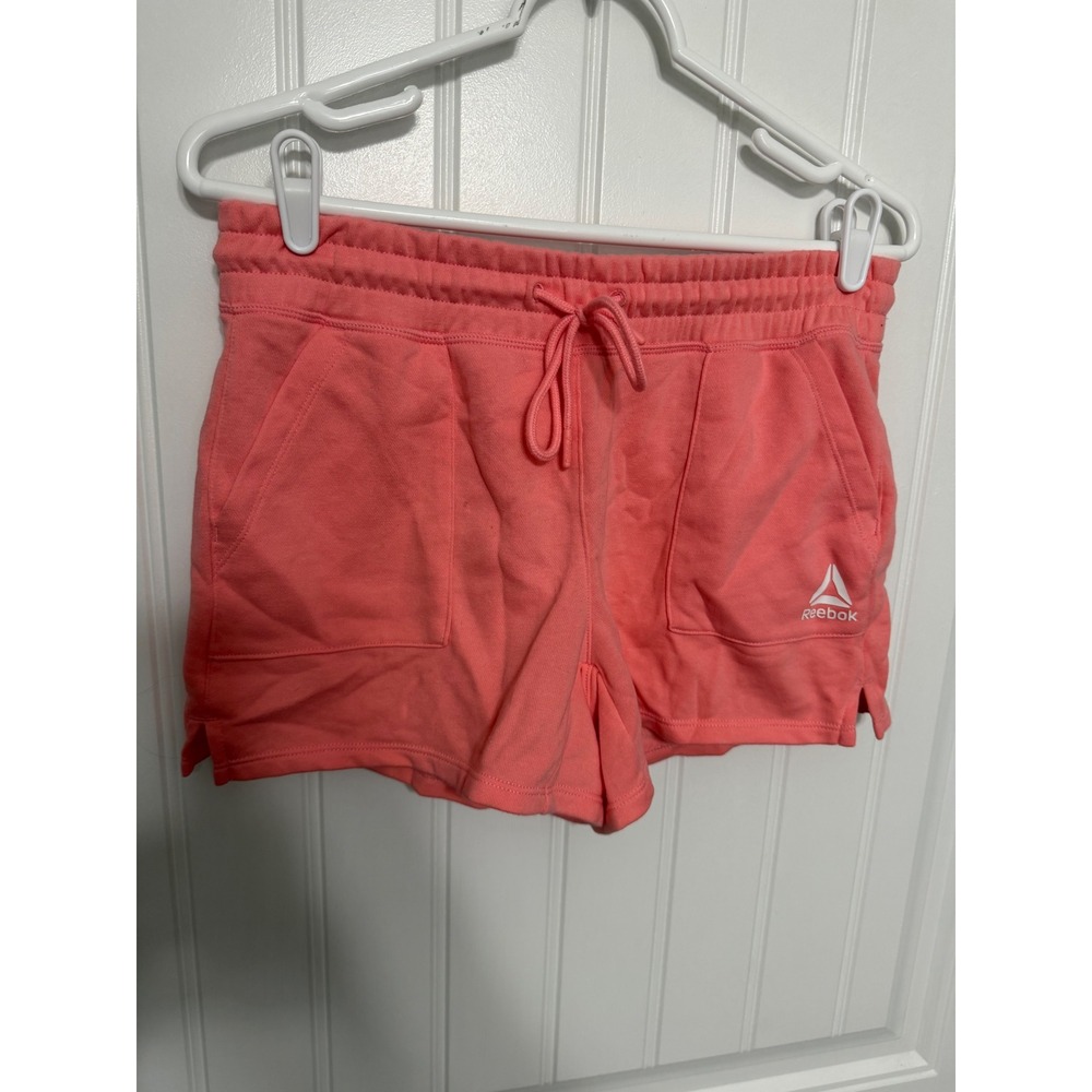 Reebok Sweat Shorts Womens Small Coral Pink Drawstring French Terry Athletic‎